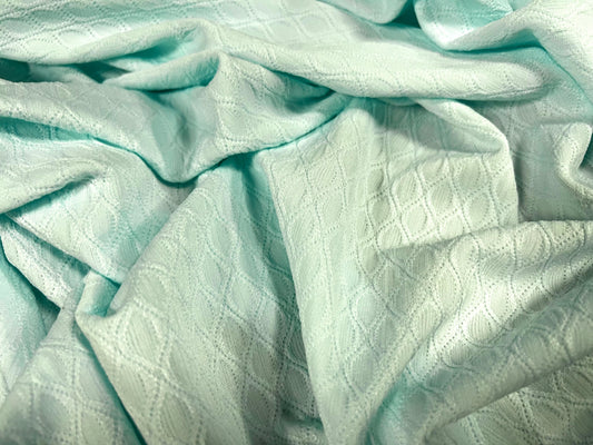 Double jersey knit spandex dress fabric, per metre - honeycomb jacquard - aqua