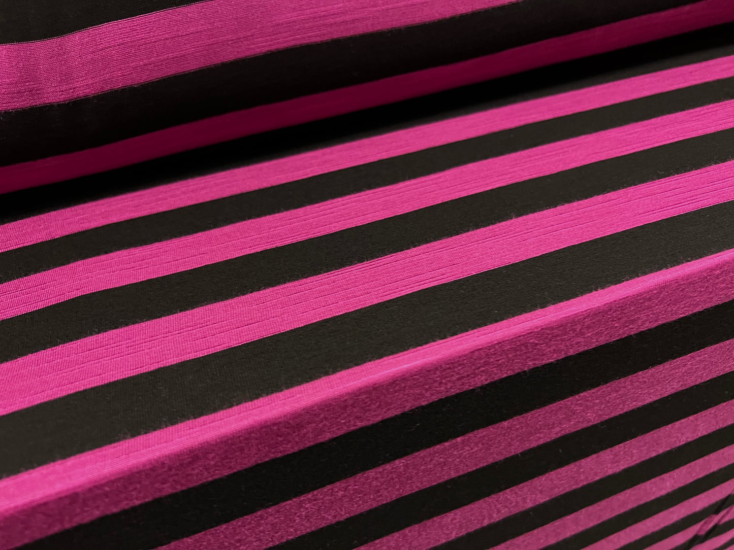 Viscose blend slub single jersey fashion fabric, per metre - stripe - black & magenta