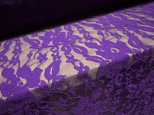 Floral Stretch spandex mesh lace net fabric, per metre - Royal purple