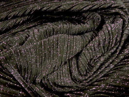 Metallic Plissé stretch spandex pleated dress fabric, per metre - purple & black