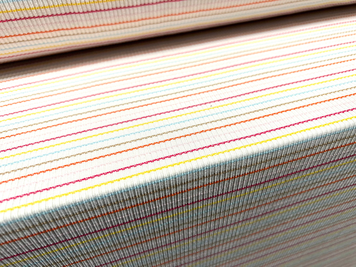 Stretch Spandex rib jersey fabric, per metre - white multicolour pinstripe