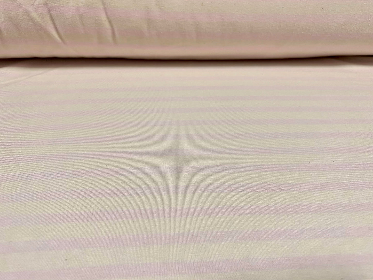 Viscose spandex stretch single jersey fabric, per metre - stripe - ivory & pink