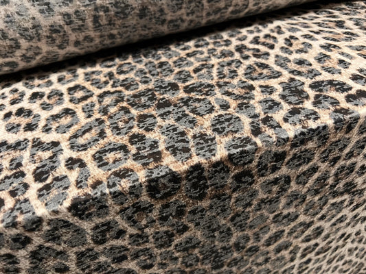 Cotton blend burnout single jersey fabric, per metre - Leopardskin print - stone