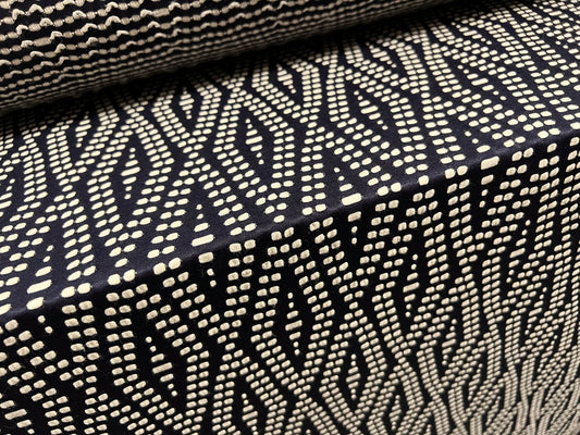 Jersey fashion fabric, per metre - diamond jacquard - navy blue & ivory