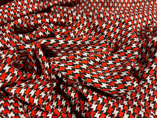 Stretch Spandex Double Jersey fabric, per metre - dogtooth jacquard - red