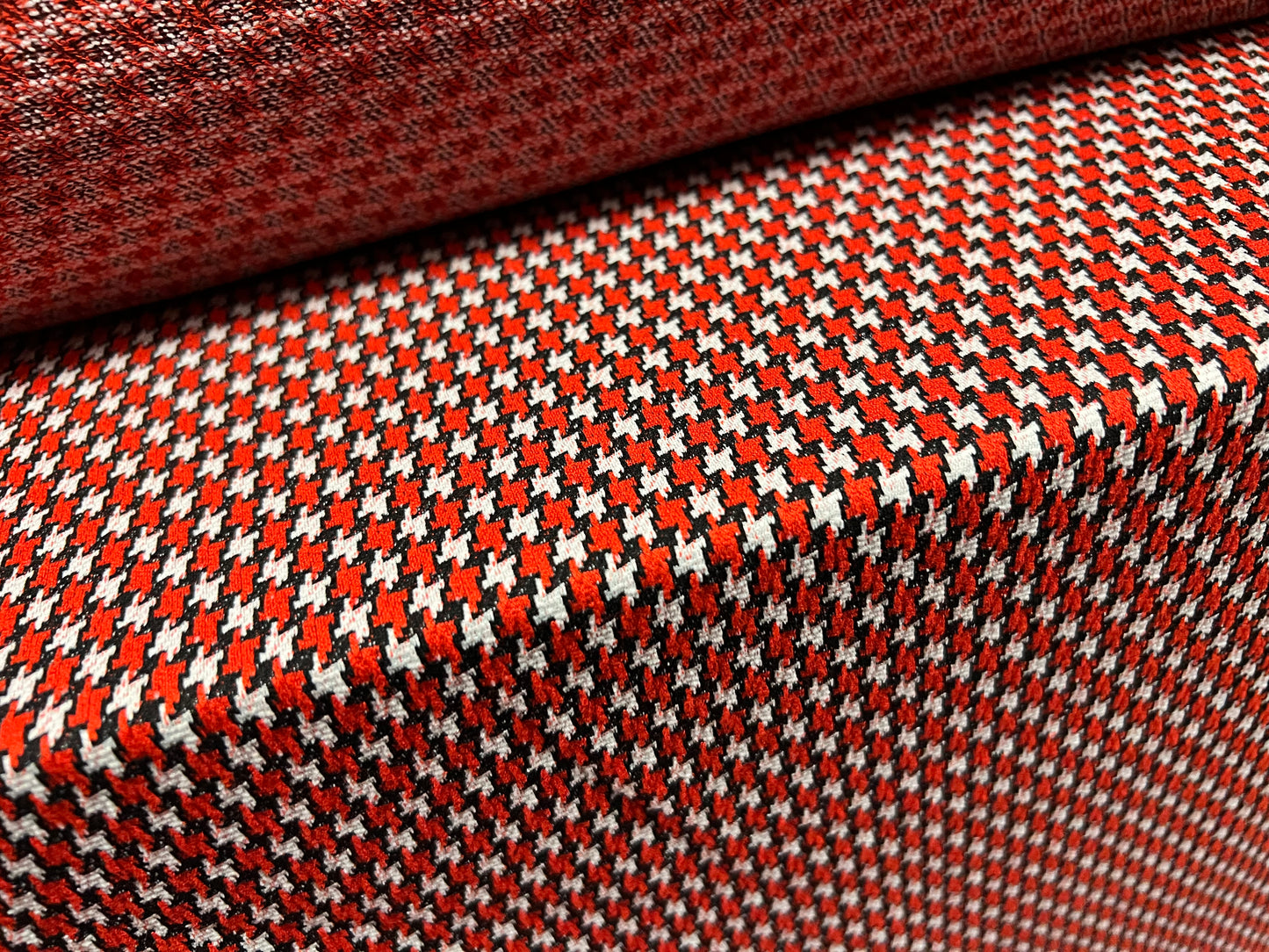 Stretch Spandex Double Jersey fabric, per metre - dogtooth jacquard - red