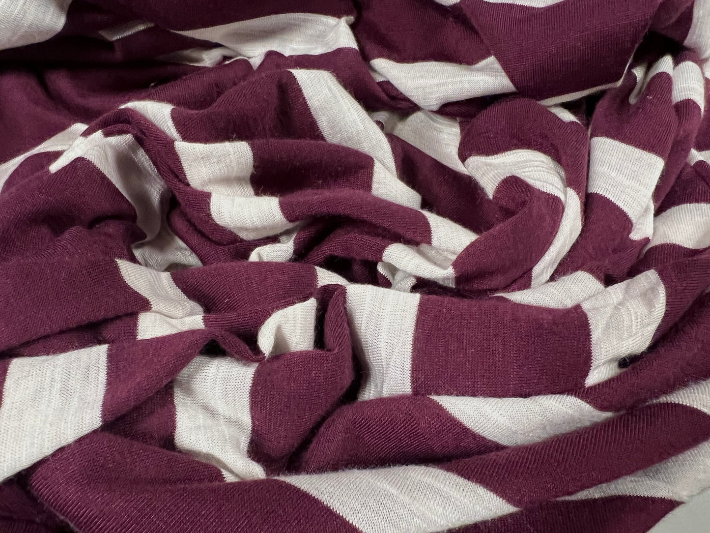 Soft handle slub single jersey fabric, per metre - stripe - damson & white