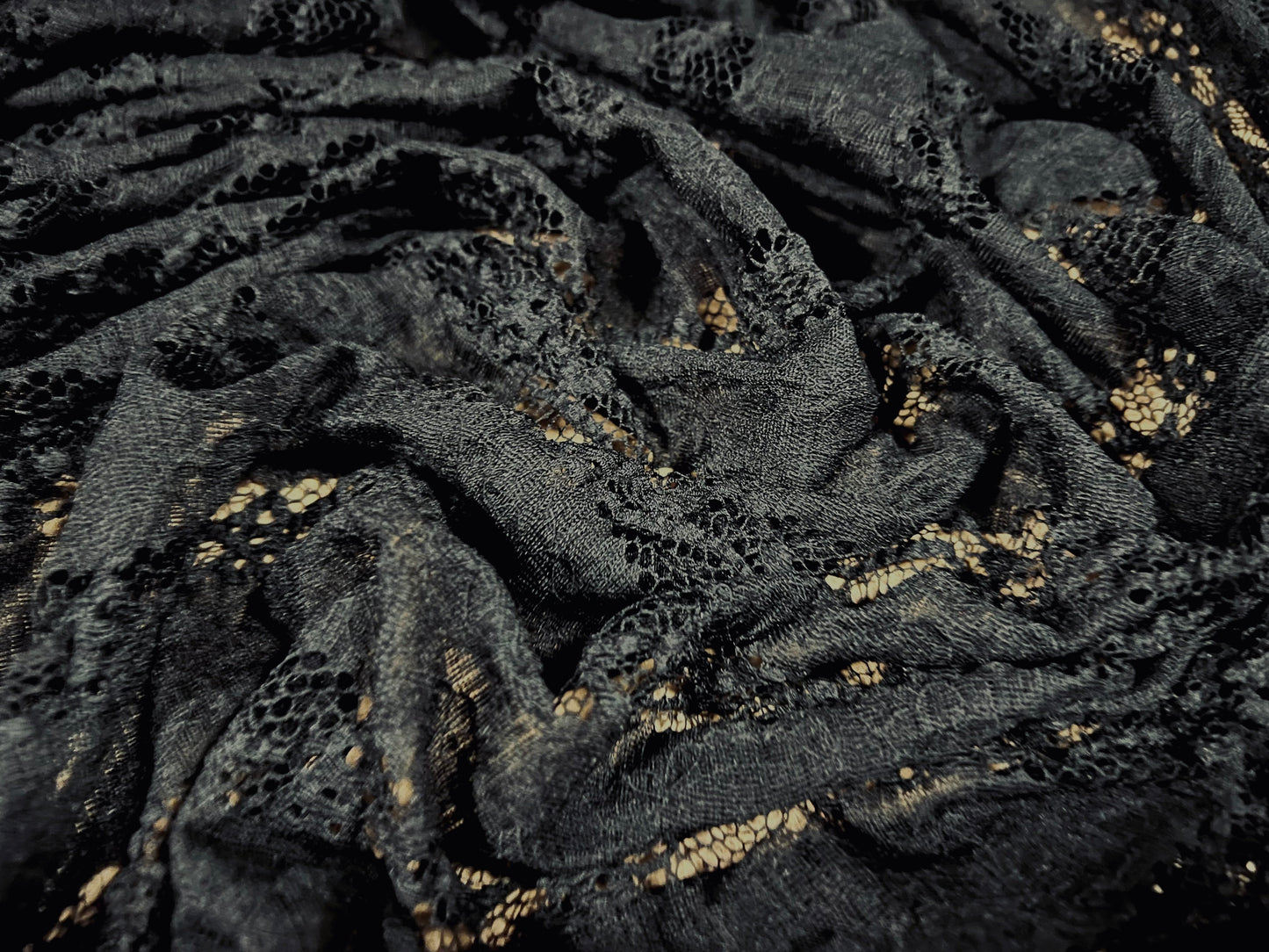 Stretch spandex lace fabric, per metre - floral stripe - black