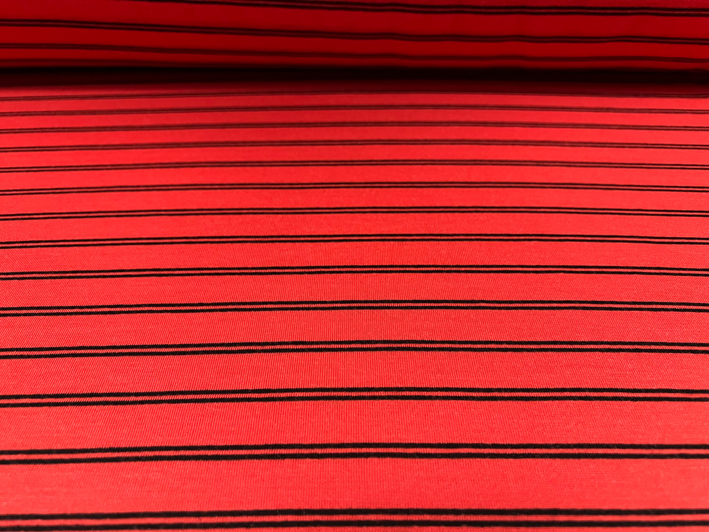 Soft handle single jersey fabric, per metre - tramline stripe - tomato red & black