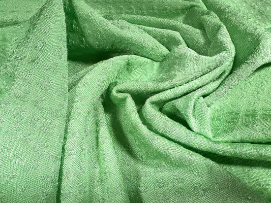 Double Jersey stretch spandex fabric, per metre - love heart jacquard - green