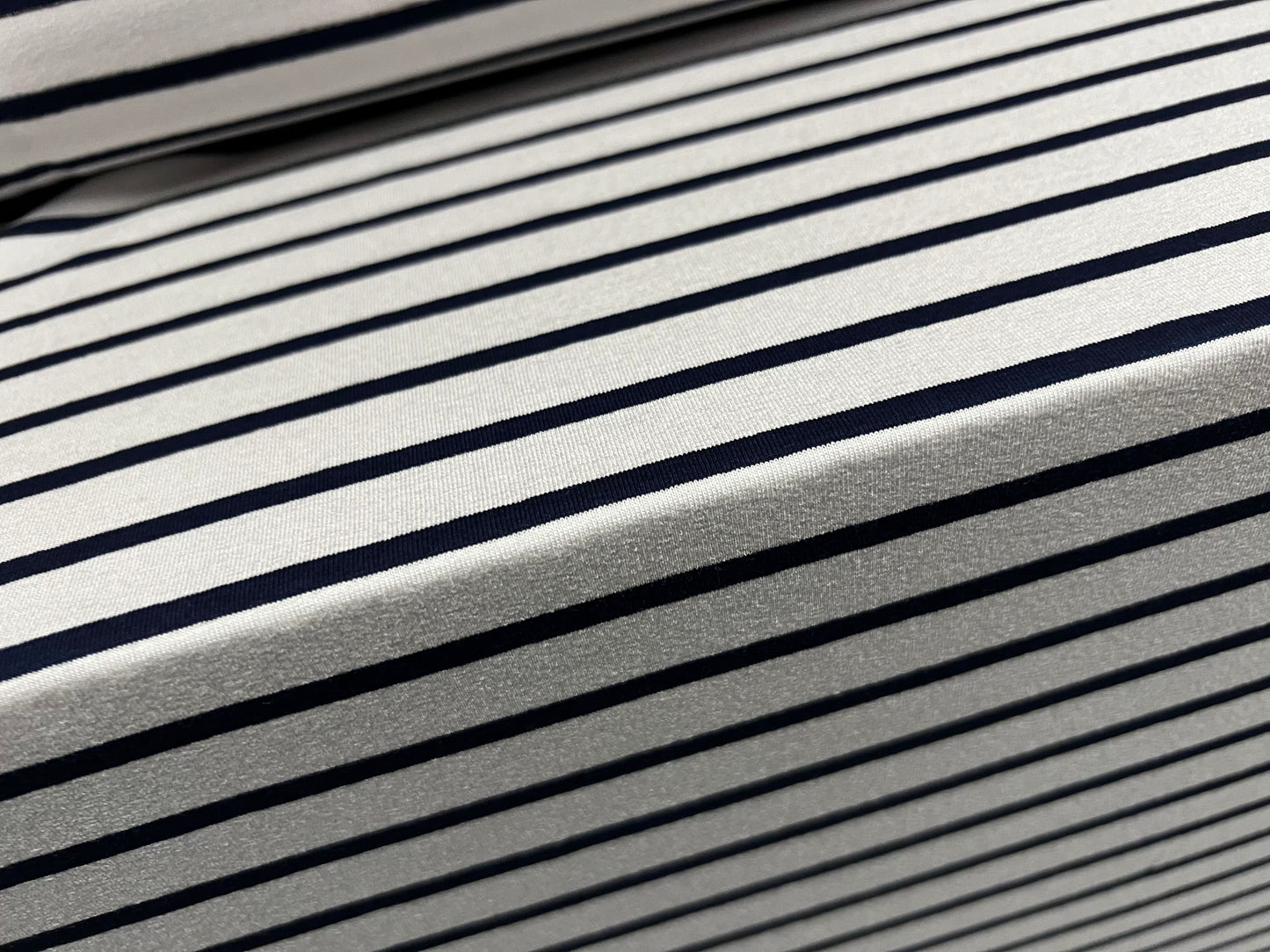 Viscose spandex stretch single jersey fabric, per metre - stripe - dark navy & white