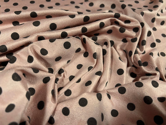 Faux suede stretch spandex jersey fabric, per metre - polka dot print - dusky pink