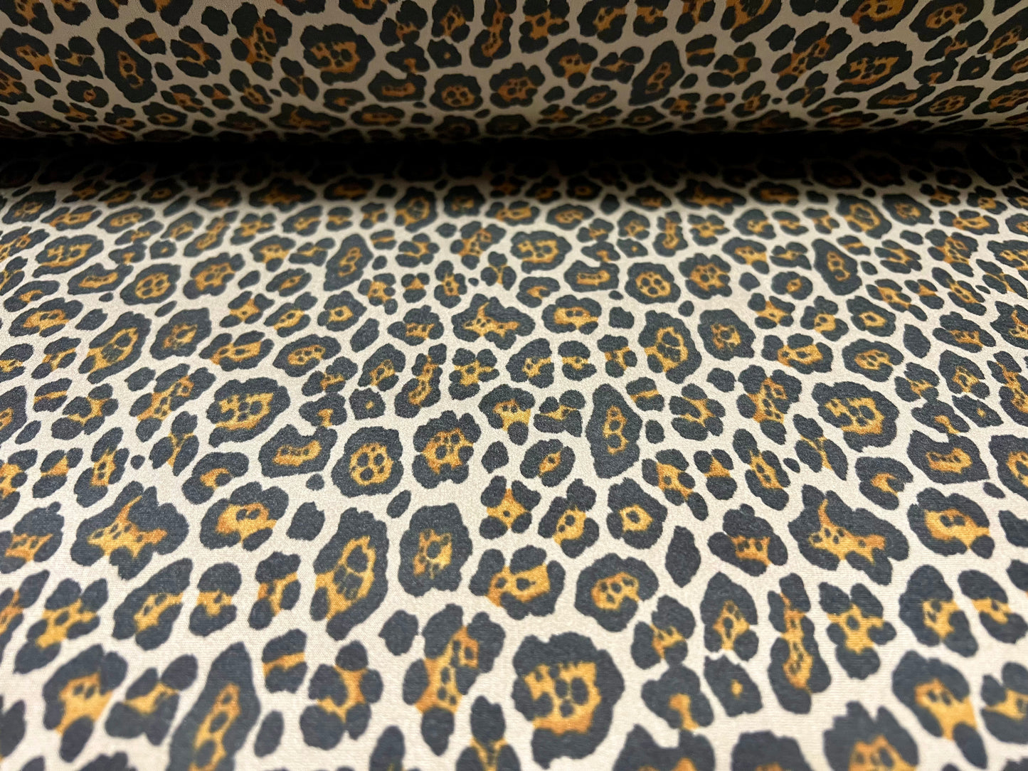 Swimwear stretch spandex jersey fabric, per metre - leopardskin animal print - grey & amber