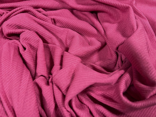 Cotton spandex stretch rib jersey fabric, per metre - plain - hot pink