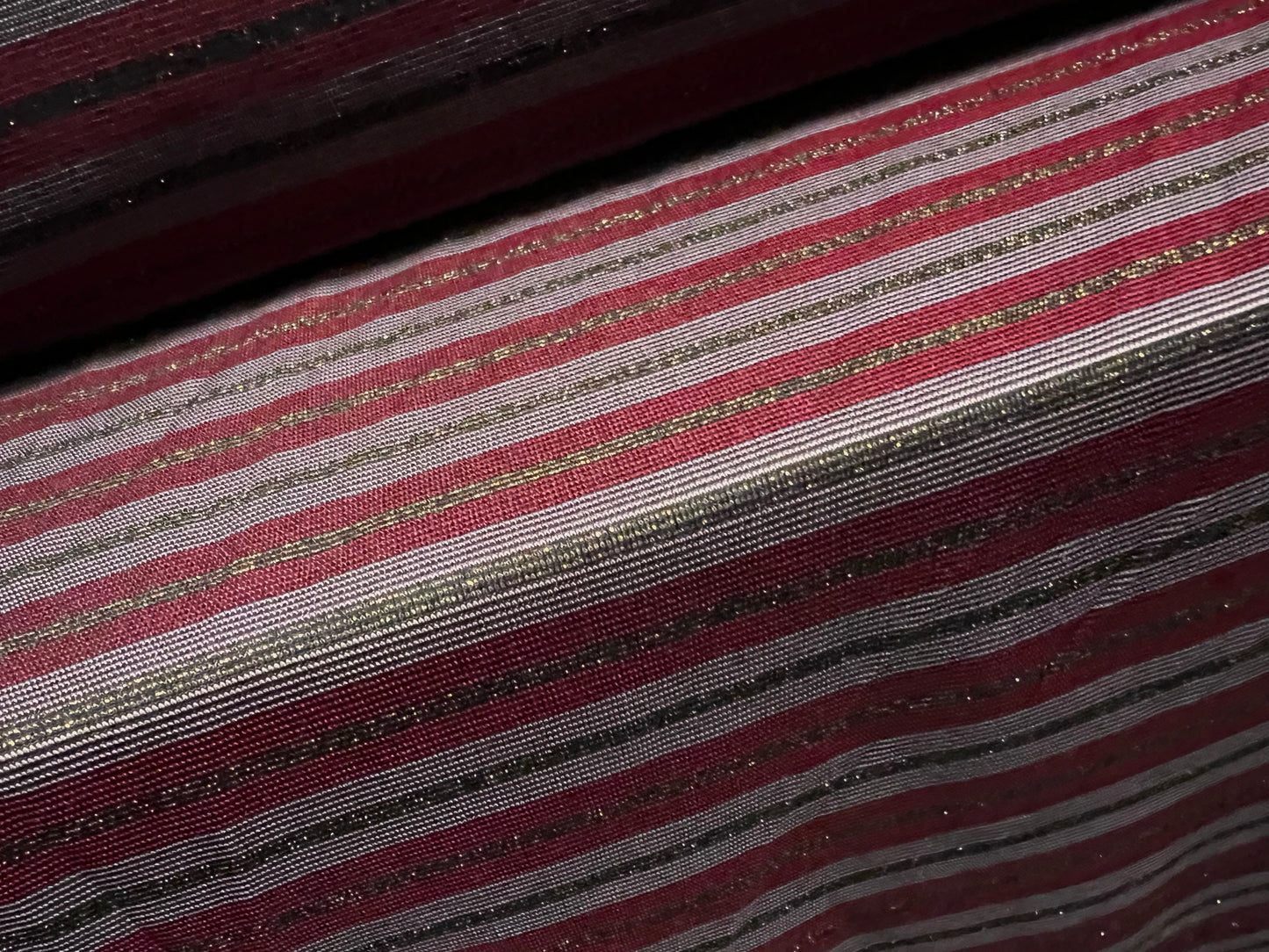 Metallic single jersey stretch spandex fabric, per metre - lurex stripe - mauve wine & gold