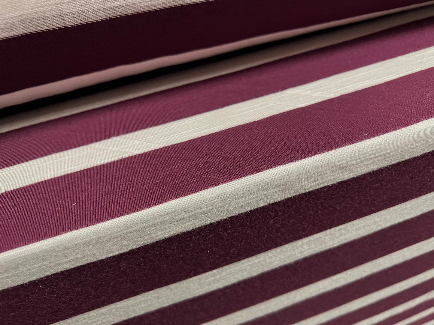 Soft handle slub single jersey fabric, per metre - stripe - damson & white