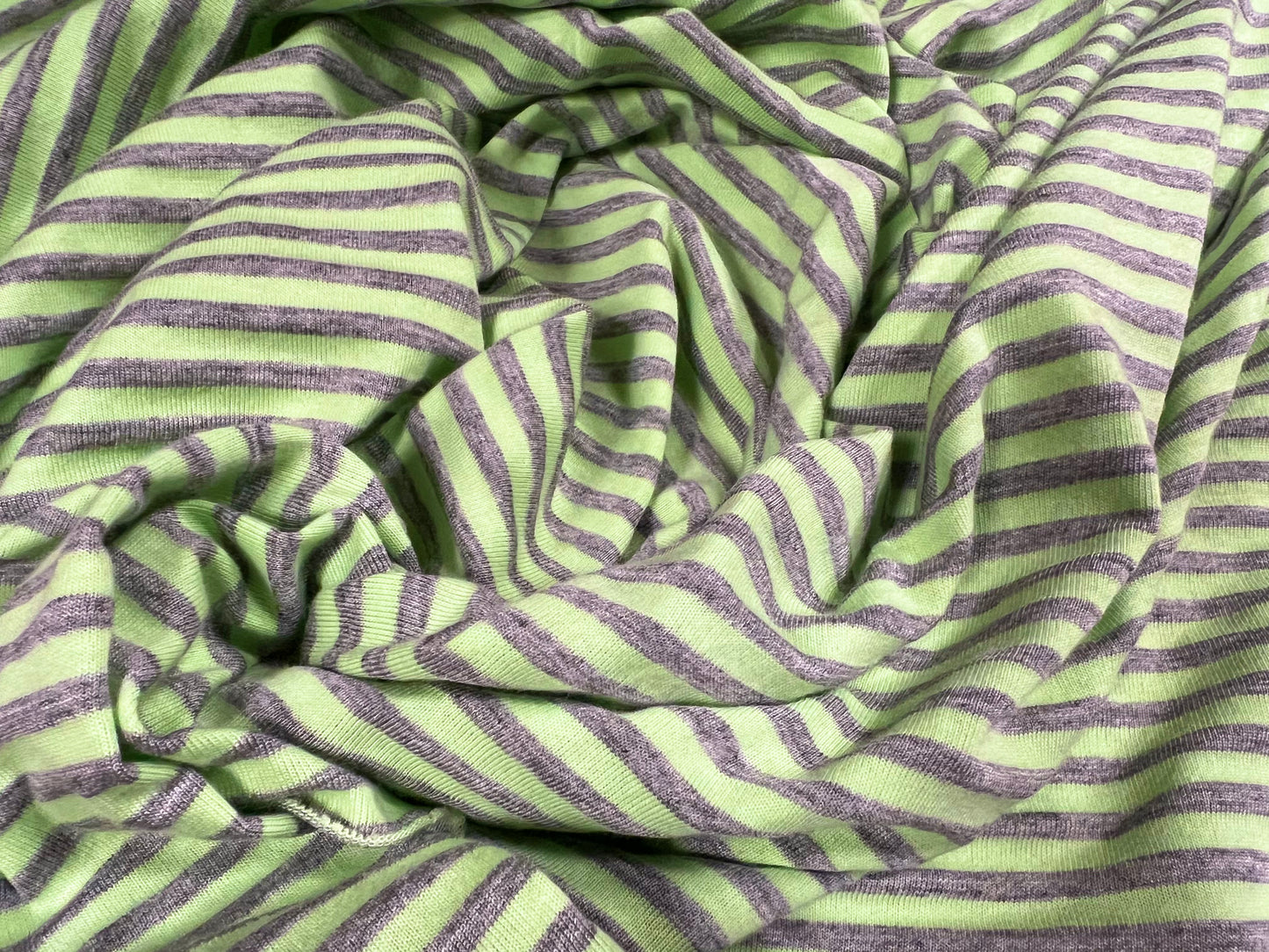 Viscose blend single jersey fashion fabric, per metre - stripe - green & grey marl