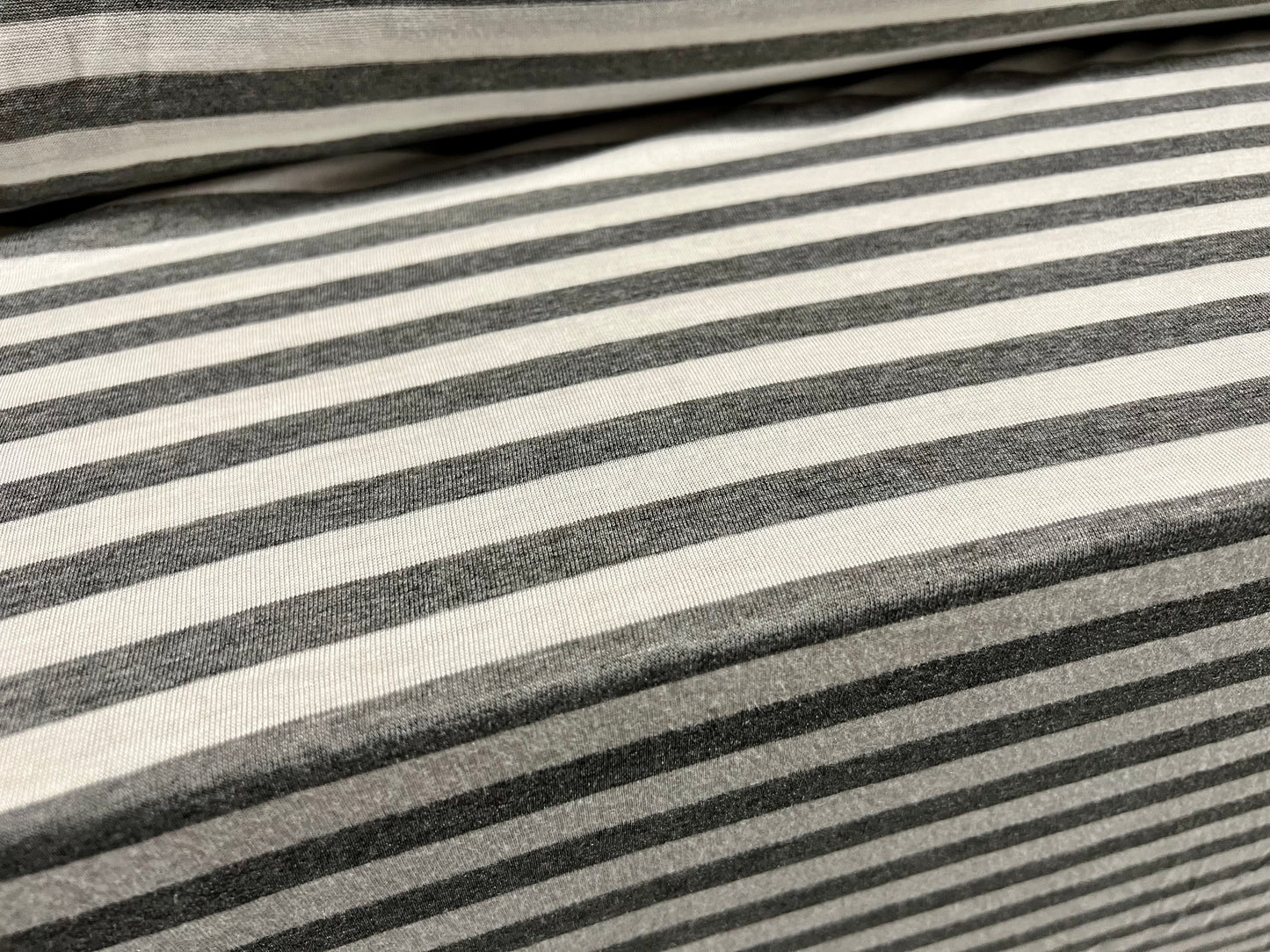 Viscose blend single jersey fabric, per metre - stripe - grey marl & ivory