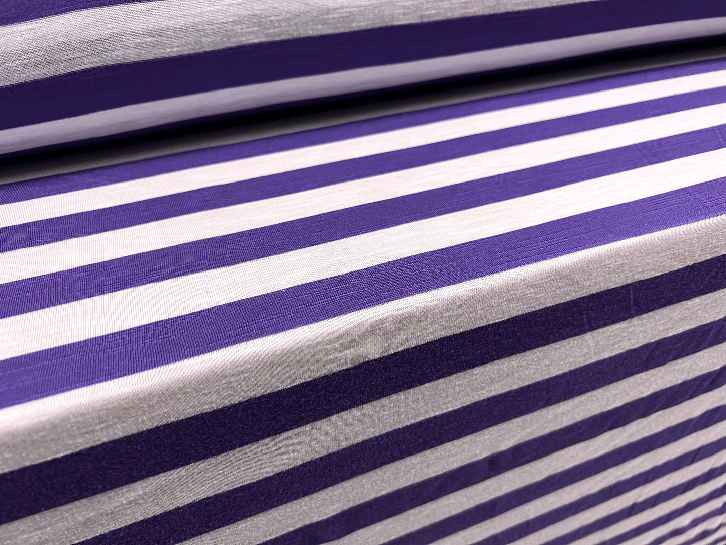 Soft handle slub single jersey fabric, per metre - stripe - purple & white