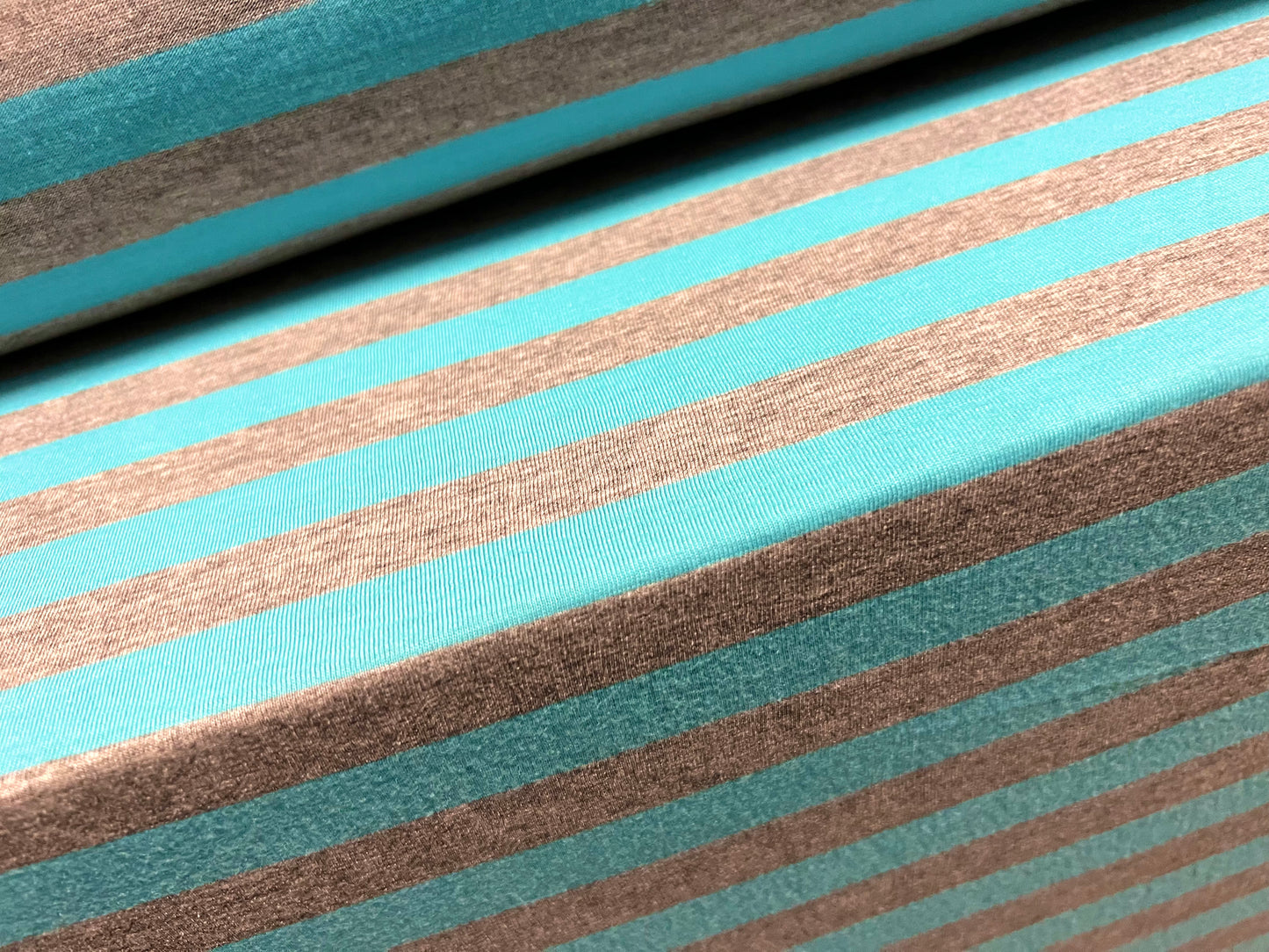Viscose spandex stretch single jersey fabric, per metre - stripe - cyan blue & grey marl