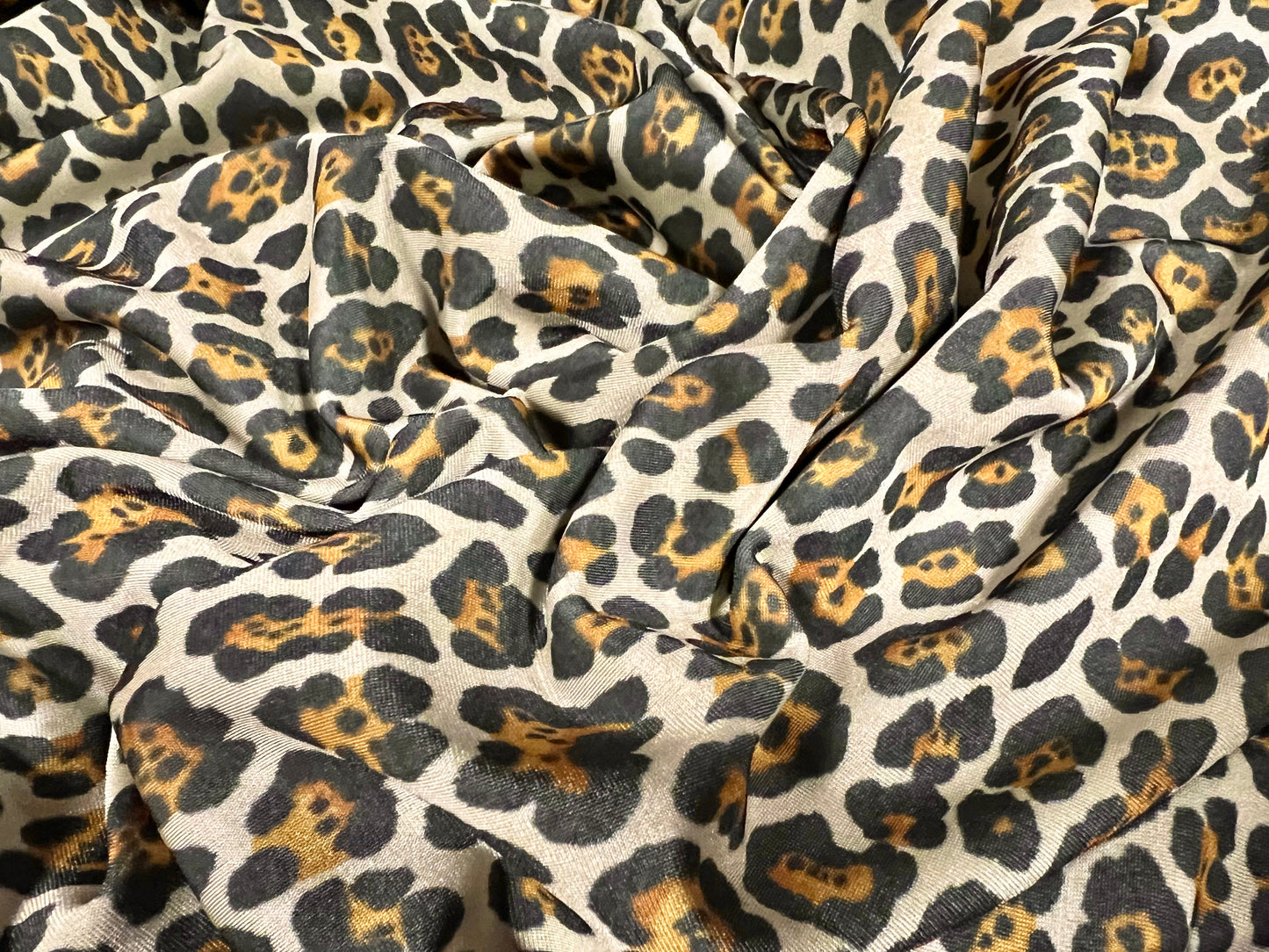 Swimwear stretch spandex jersey fabric, per metre - leopardskin animal print - grey & amber