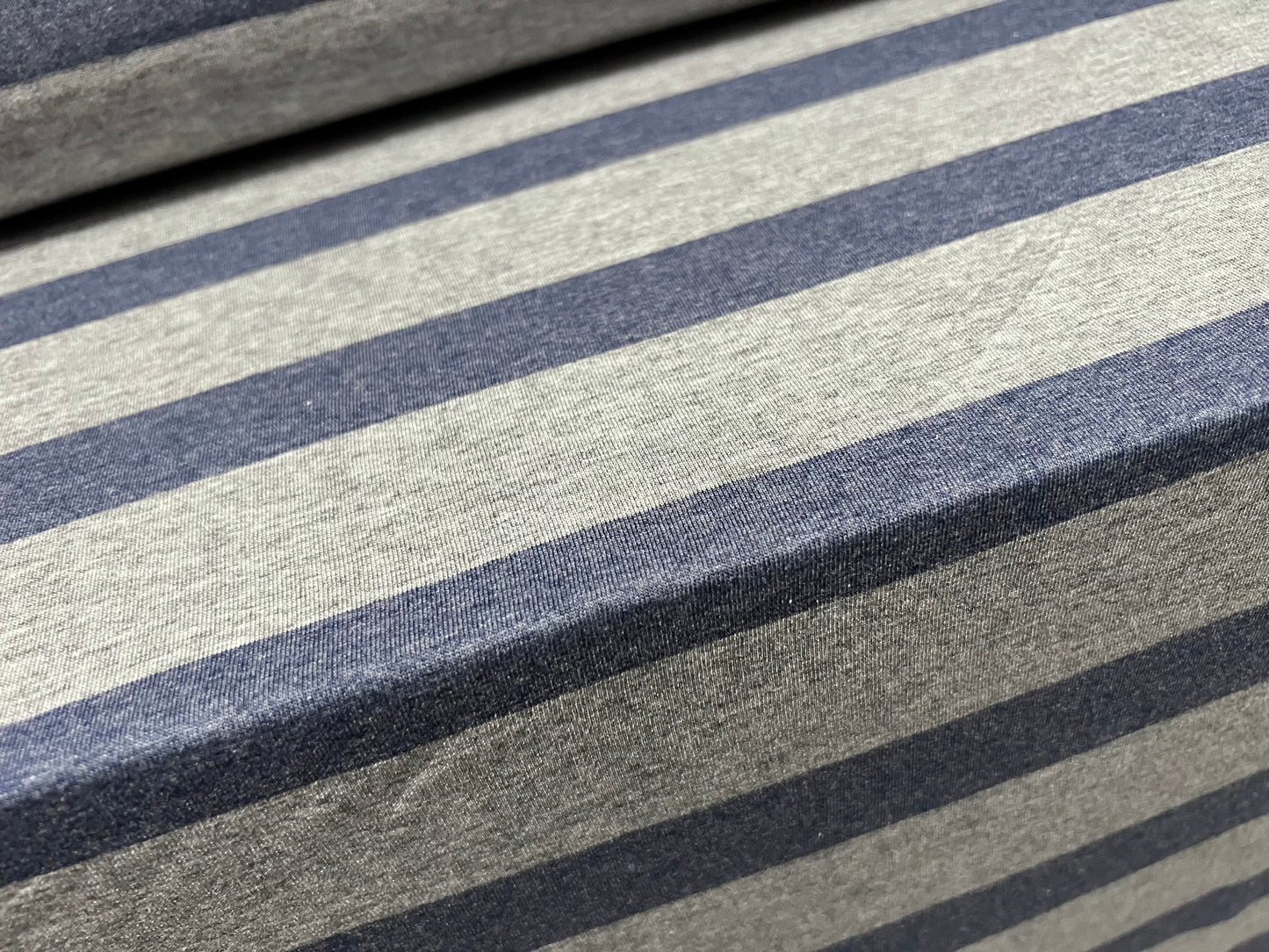 Viscose spandex stretch single jersey fabric, per metre - stripe - denim blue & grey melange