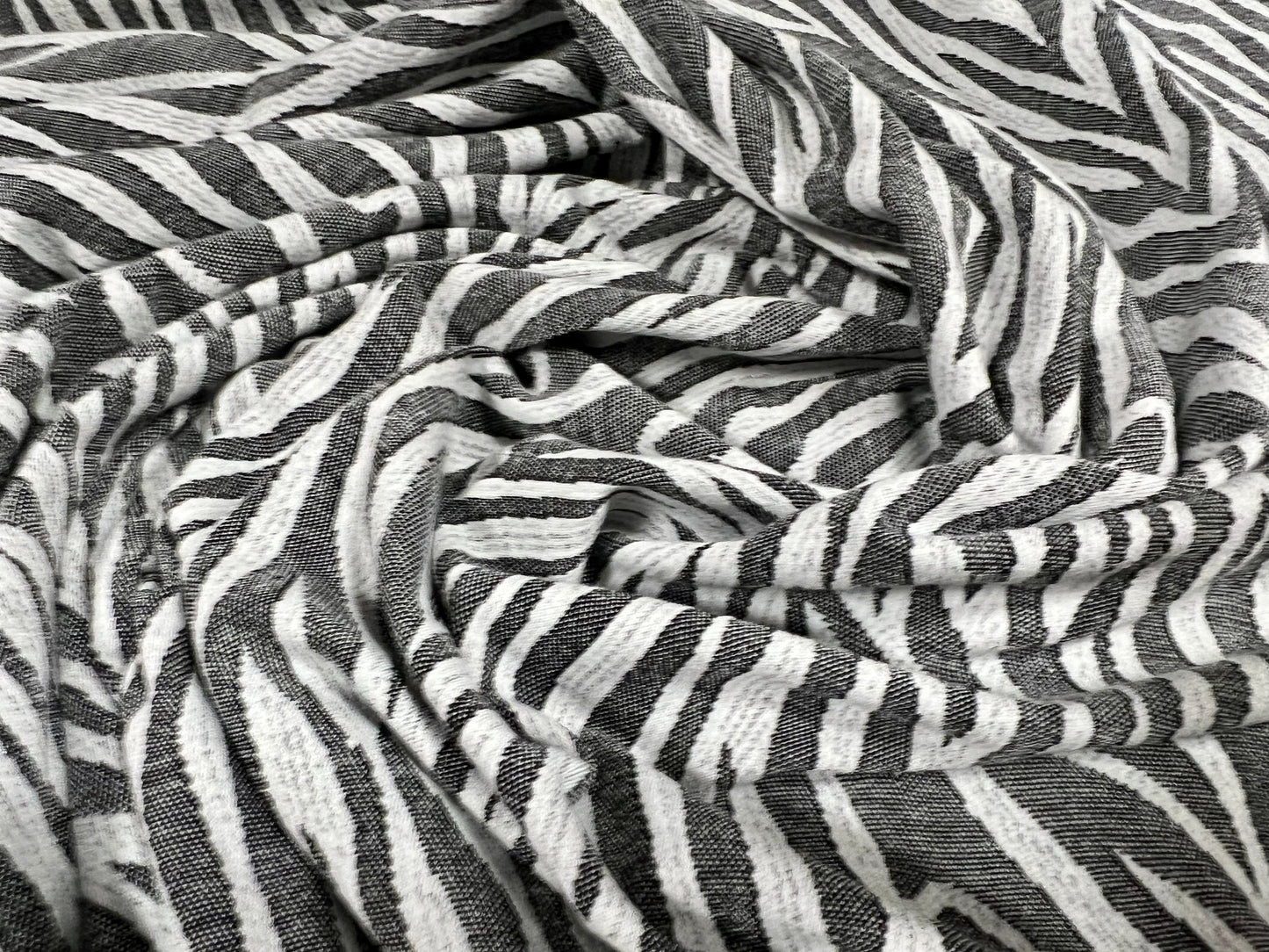 Slinky jersey Stretch spandex fabric, per metre - zebra animal jacquard - grey