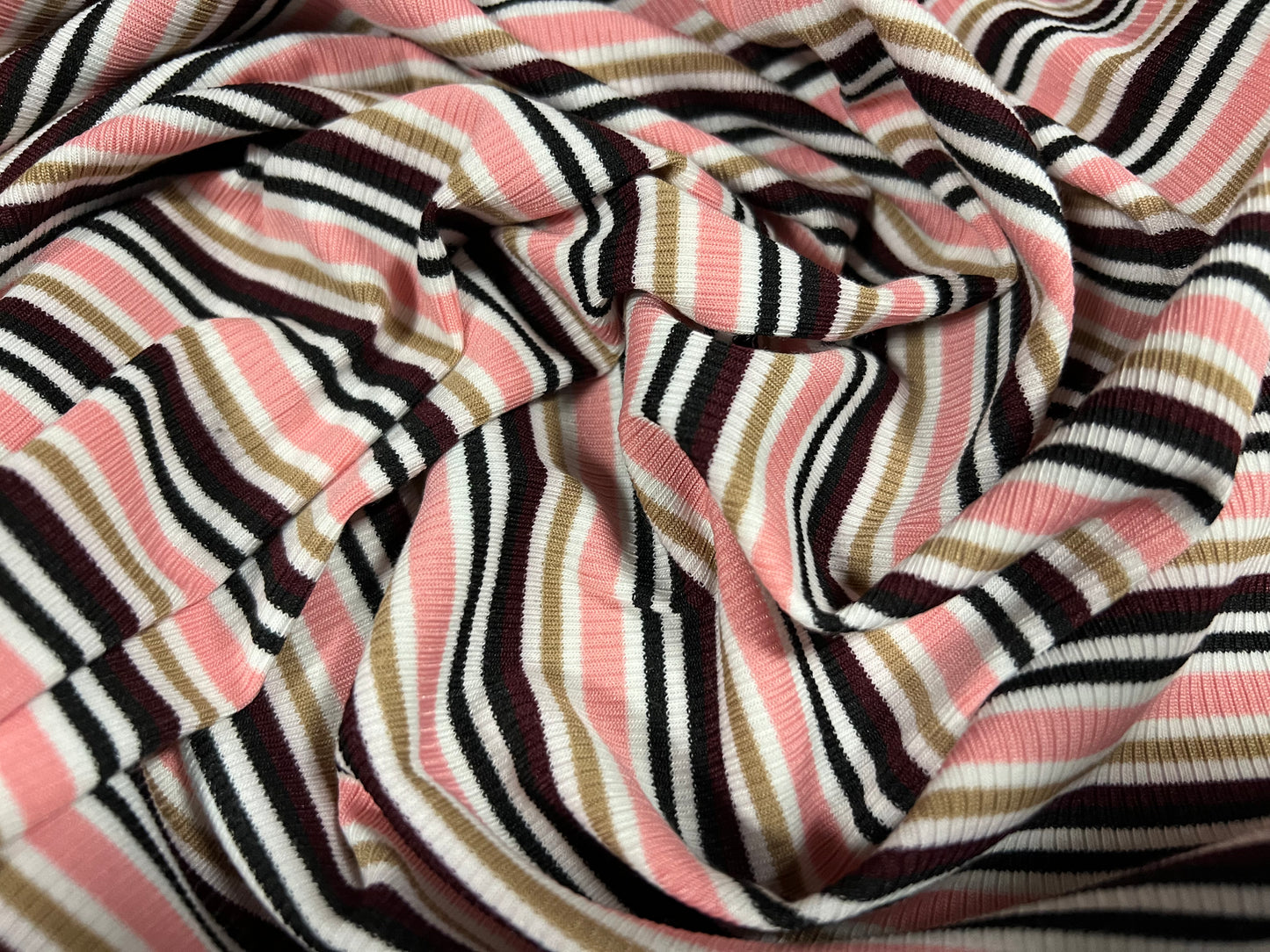 Stretch Spandex rib jersey fabric, per metre - stripe - pink black & beige