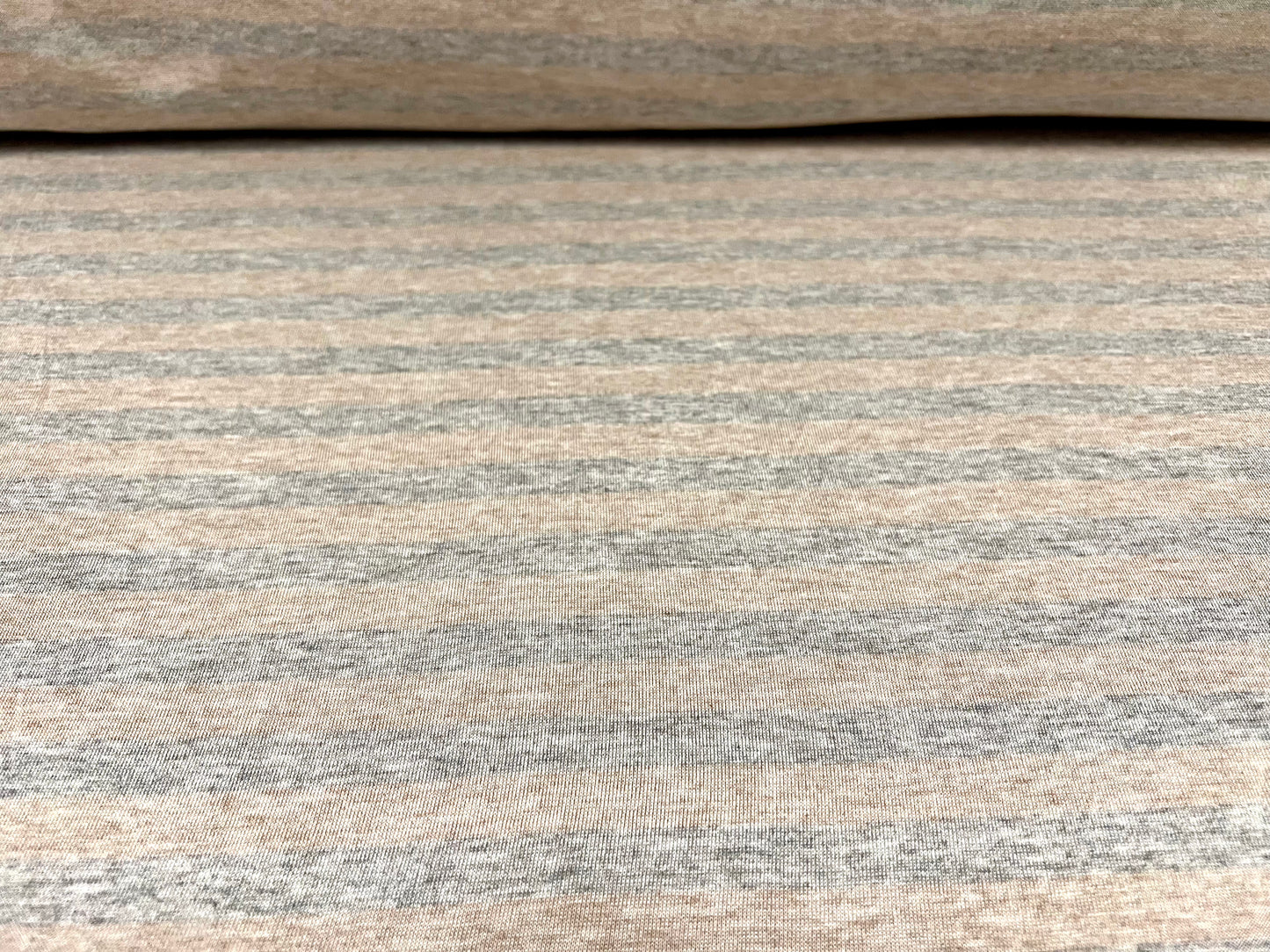 Viscose blend single jersey fabric, per metre - stripe - light oatmeal & grey marl