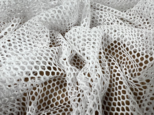 Fishnet stretch spandex mesh jersey fabric, per metre - white