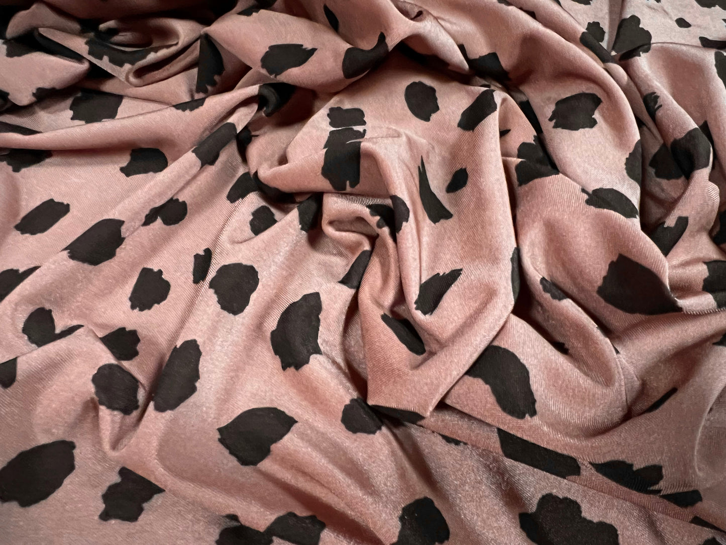 Swimwear stretch spandex jersey fabric, per metre - Dalmatian animal print - dusky pink