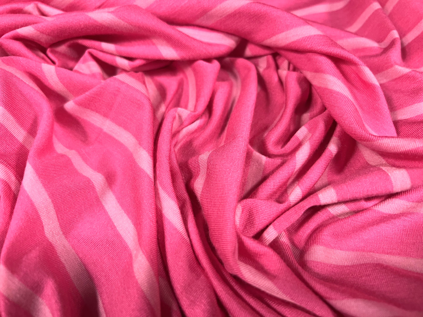 Viscose spandex stretch single jersey fabric, per metre - stripe - cerise & baby pink