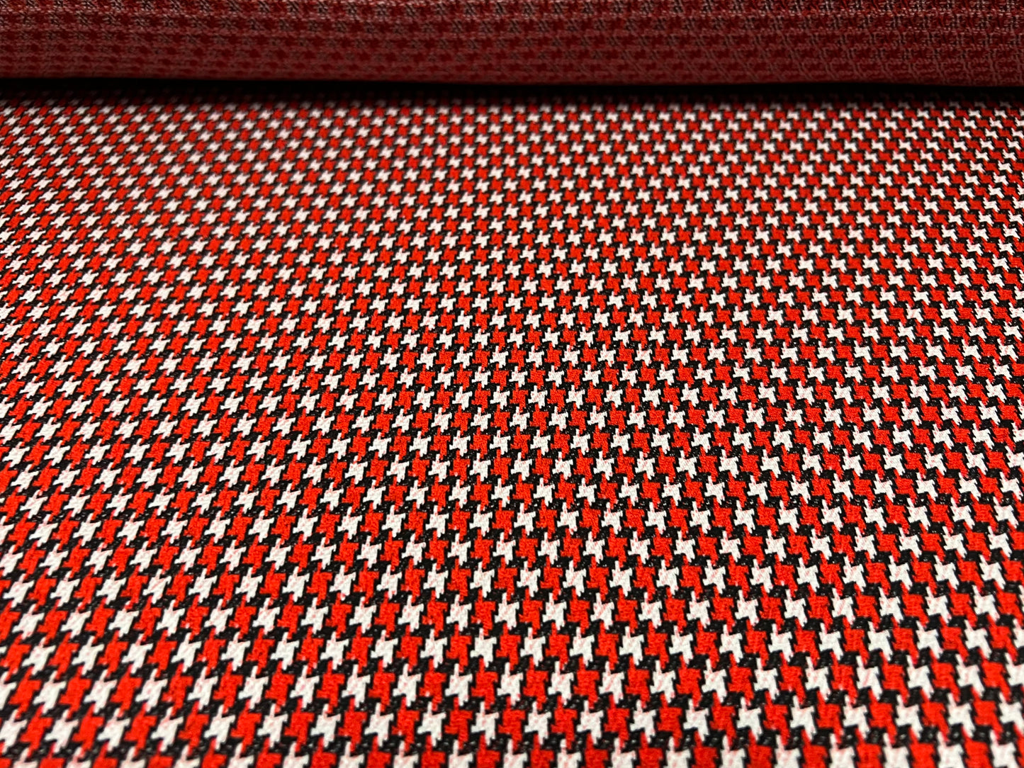 Stretch Spandex Double Jersey fabric, per metre - dogtooth jacquard - red