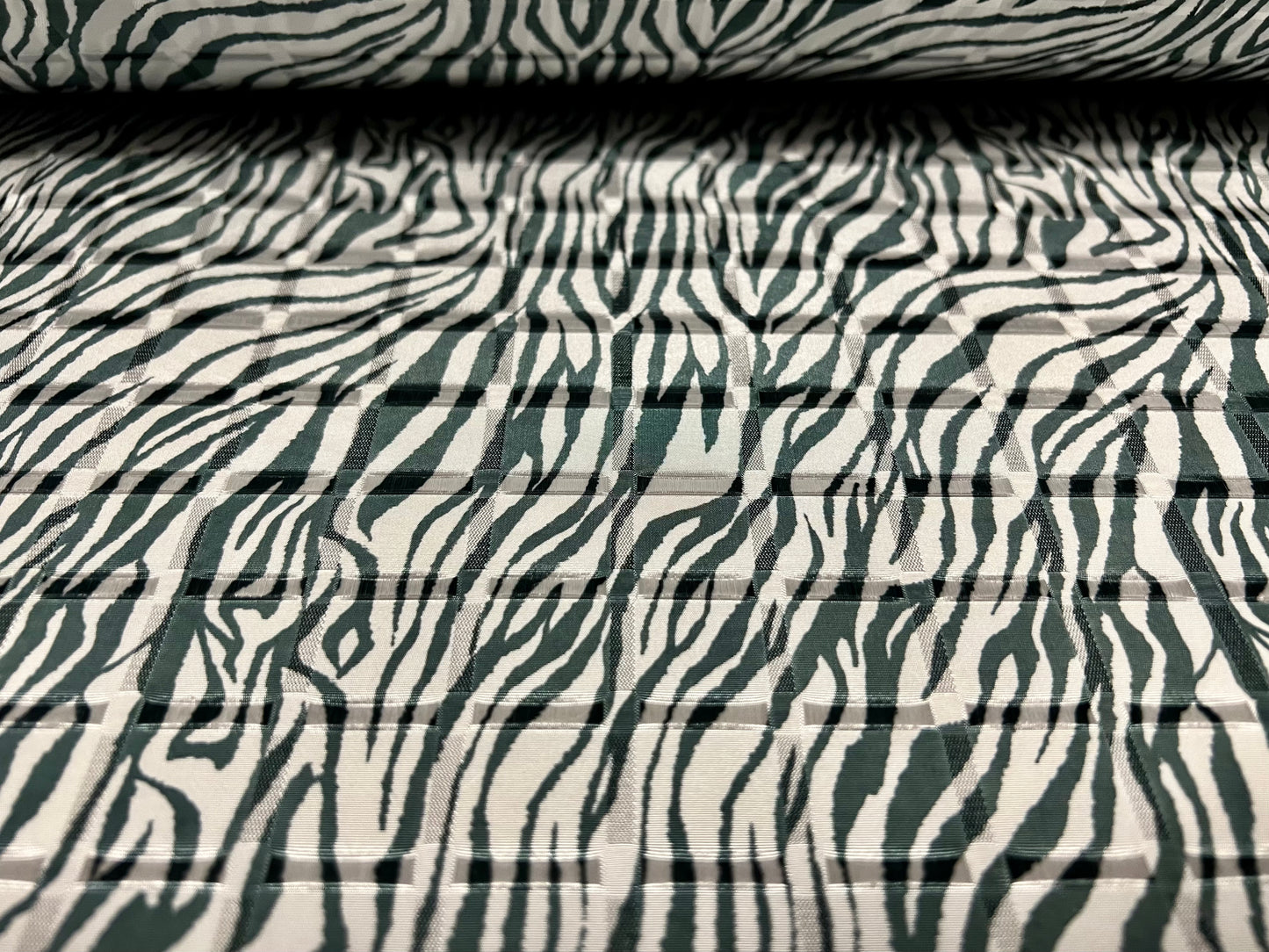 Satin jacquard woven dress fabric, per metre - zebra animal print - zebra animal print - charcoal grey & white