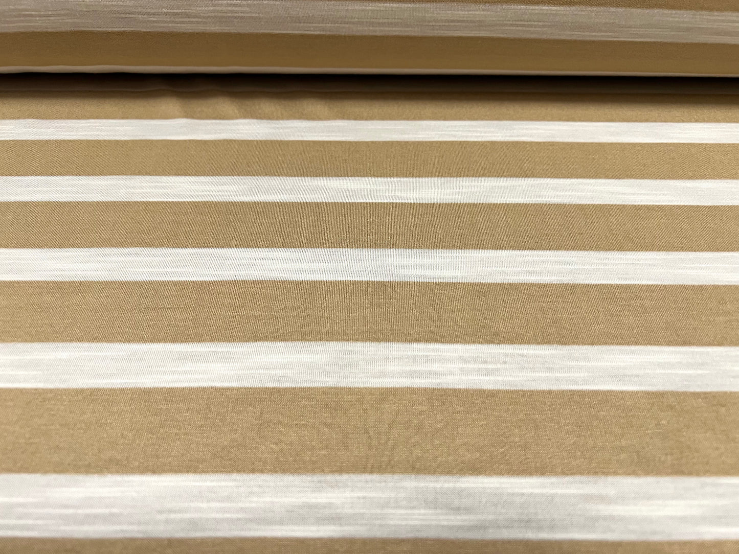 Soft handle slub single jersey fabric, per metre - stripe - light brown & white