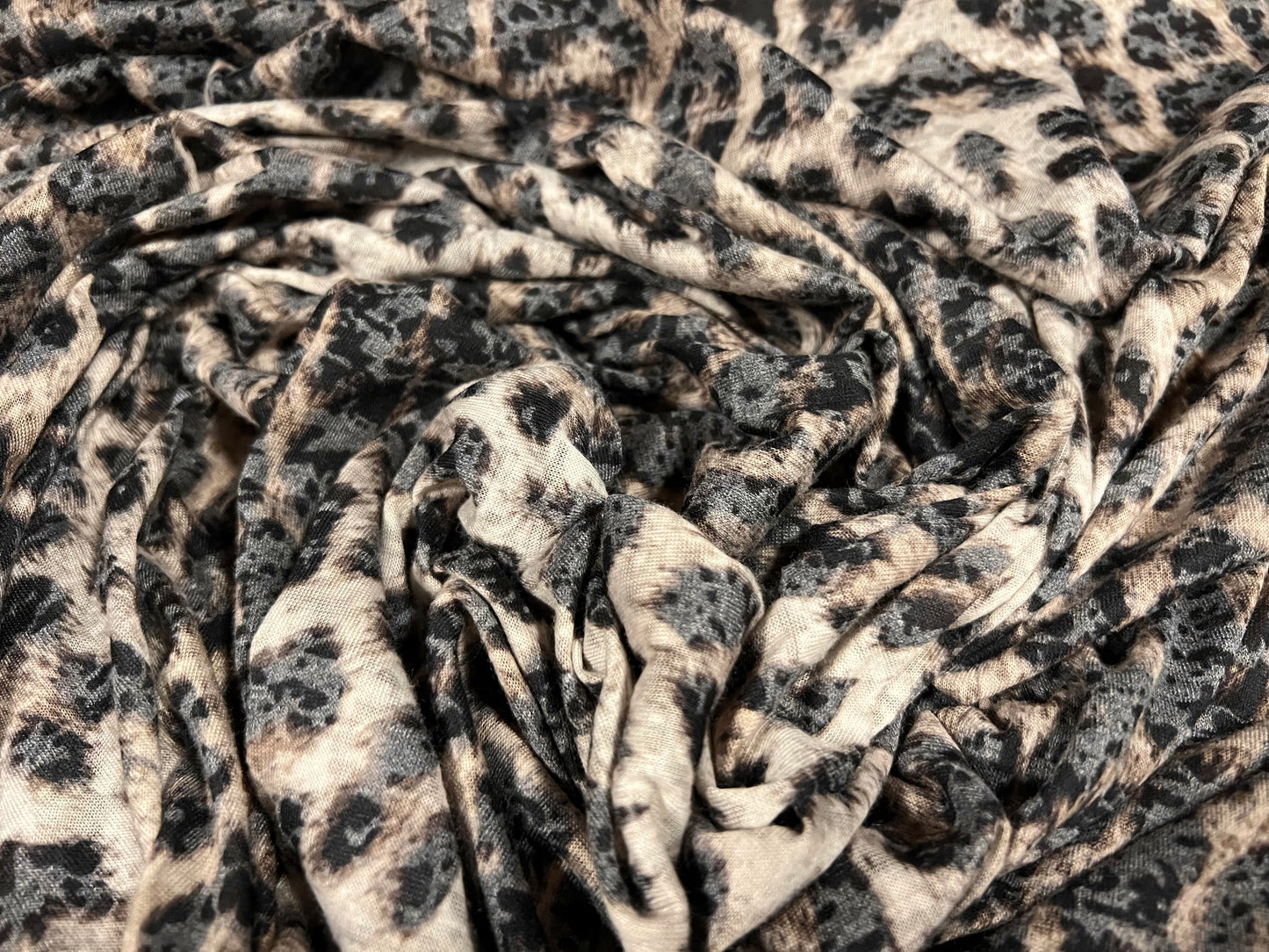 Cotton blend burnout single jersey fabric, per metre - Leopardskin print - stone