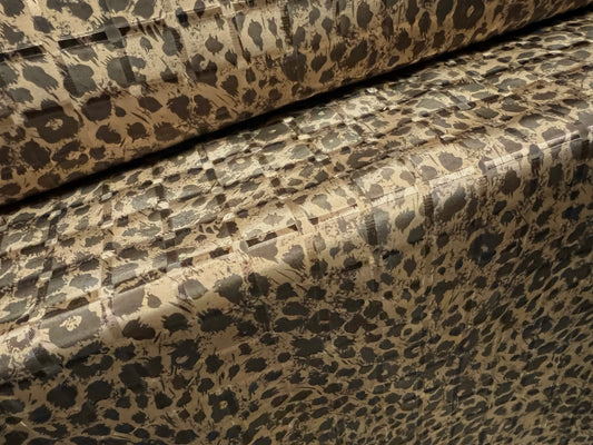 Satin jacquard woven dress fabric, per metre - zebra animal print - leopardskin flower fusion print - desert khaki