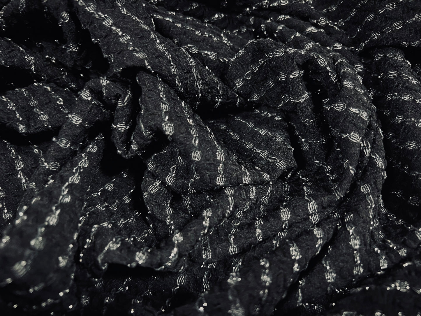 Metallic stretch Jersey fabric, per metre - spotted stripe jacquard - black & silver