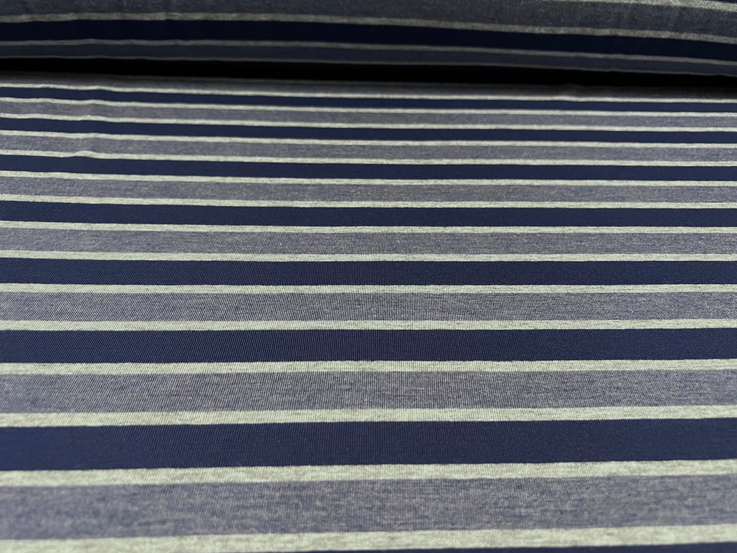 Viscose spandex stretch single jersey fabric, per metre - stripe - blue & grey melange