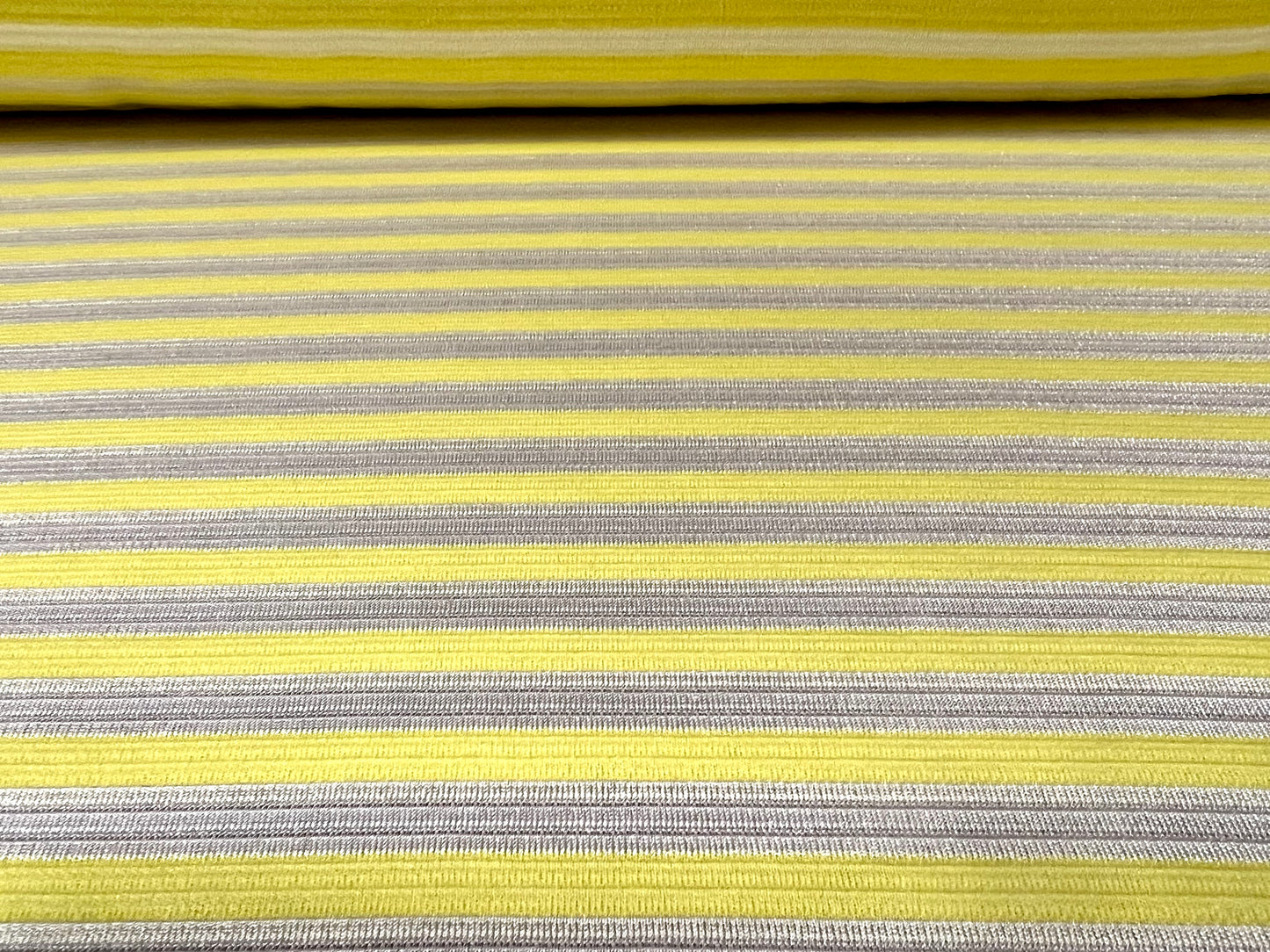 Ottoman rib jersey fabric , per metre - stripe - lemon with white satin