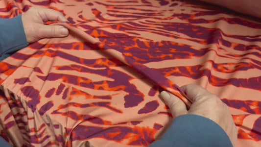 Yoga stretch spandex jersey fabric, per metre - stylised animal print - coral