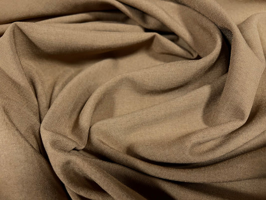 Linen look cationic woven dress trouser skirt fabric, per metre - plain - light brown