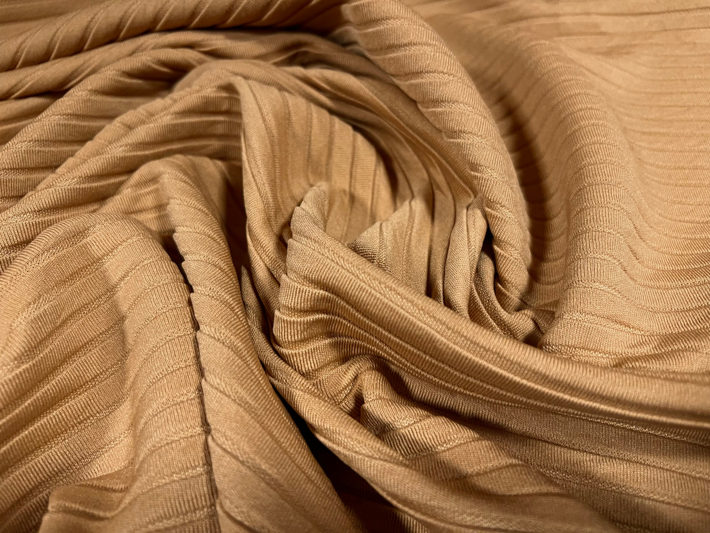 Jumbo rib spandex jersey fabric, per metre - plain - caramel