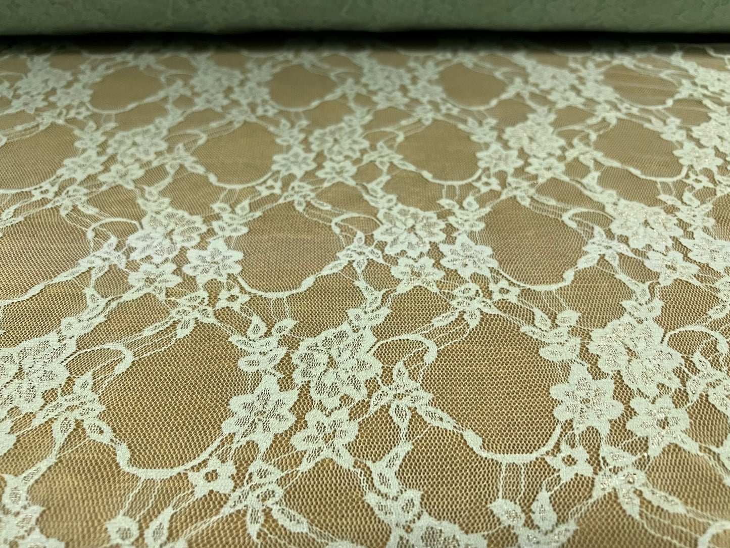 Stretch spandex lace mesh net fabric, per metre - floral - mint green