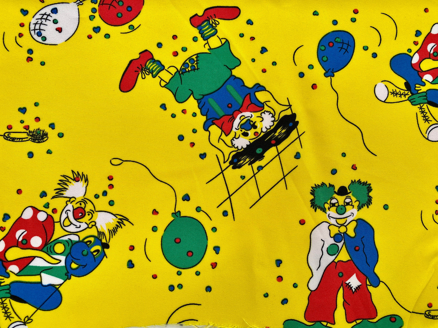 Circus clowns yellow party print woven dress fabric, per metre