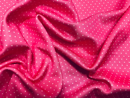 Printed Scuba satin spandex jersey fabric, per metre - pink polka dot