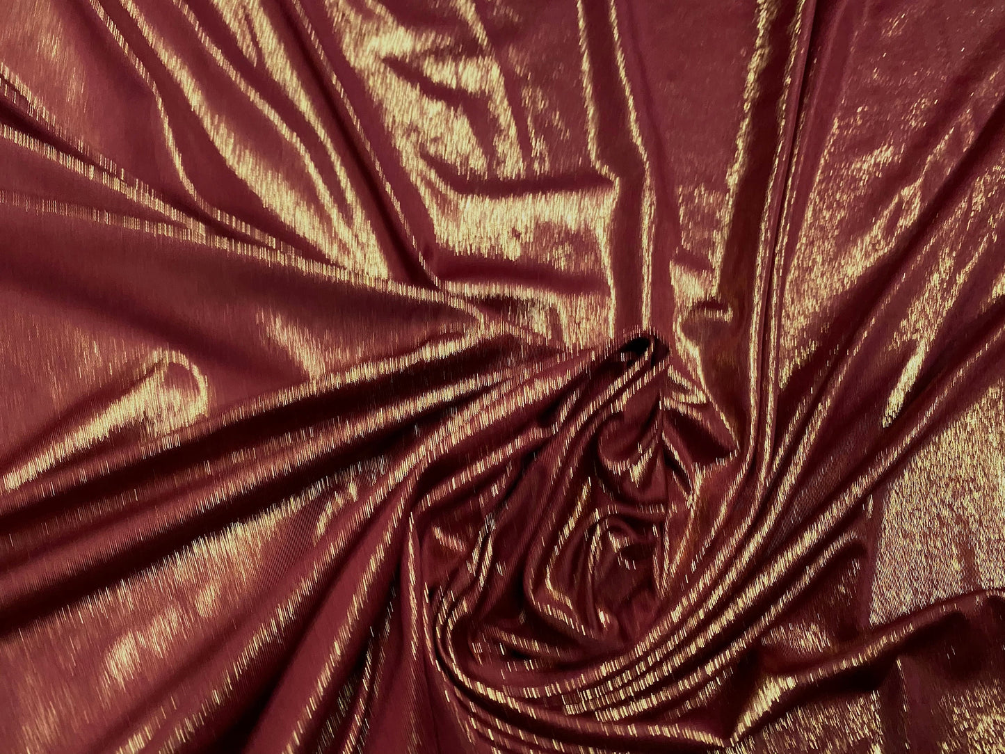 Spandex stretch single jersey fabric, per metre - metallic shimmer finish - garnet & gold