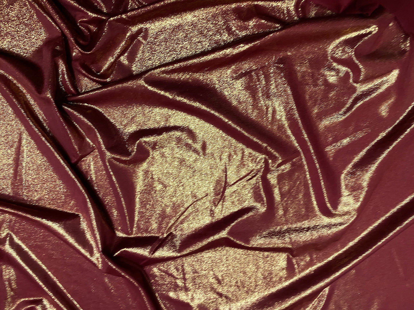 Spandex stretch single jersey fabric, per metre - metallic shimmer finish - garnet & gold