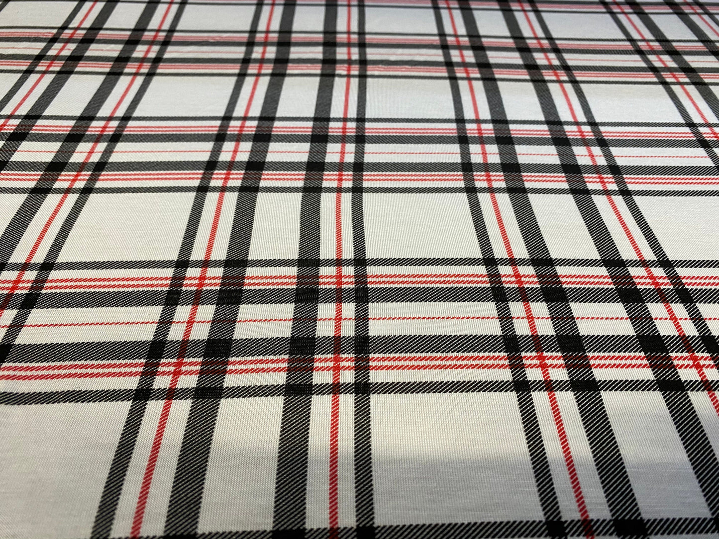 Viscose spandex stretch jersey fabric, per metre - white red & black check