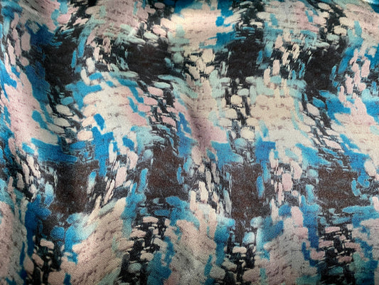 Printed silky satin - blue large houndstooth check print